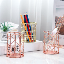 Home Office Organization Desktop Storage Tube Rose Gold Hollow Wire Metal School Stationery Table Pen Holder